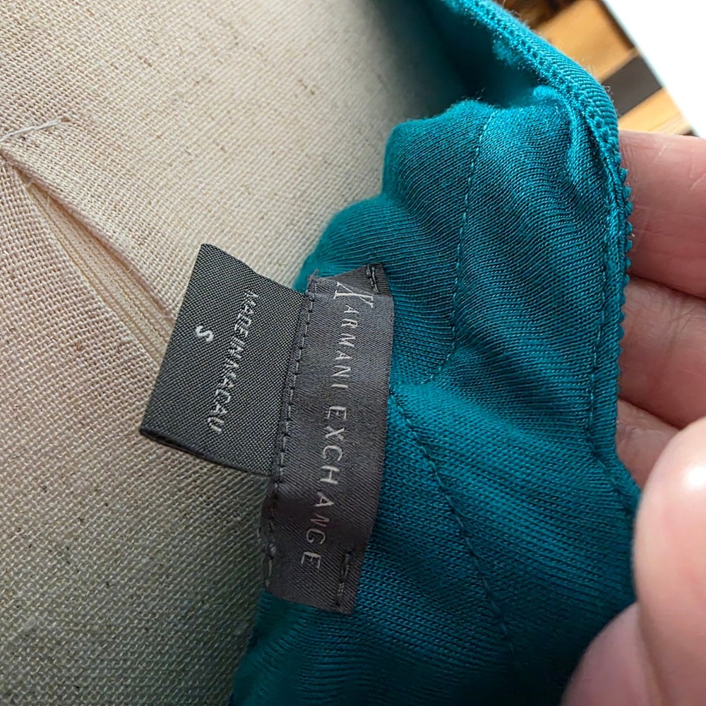 Armani Exchange Womens Teal Studded V-Neck Babydoll Top Lyocell Tie Back Small - Picture 2 of 7